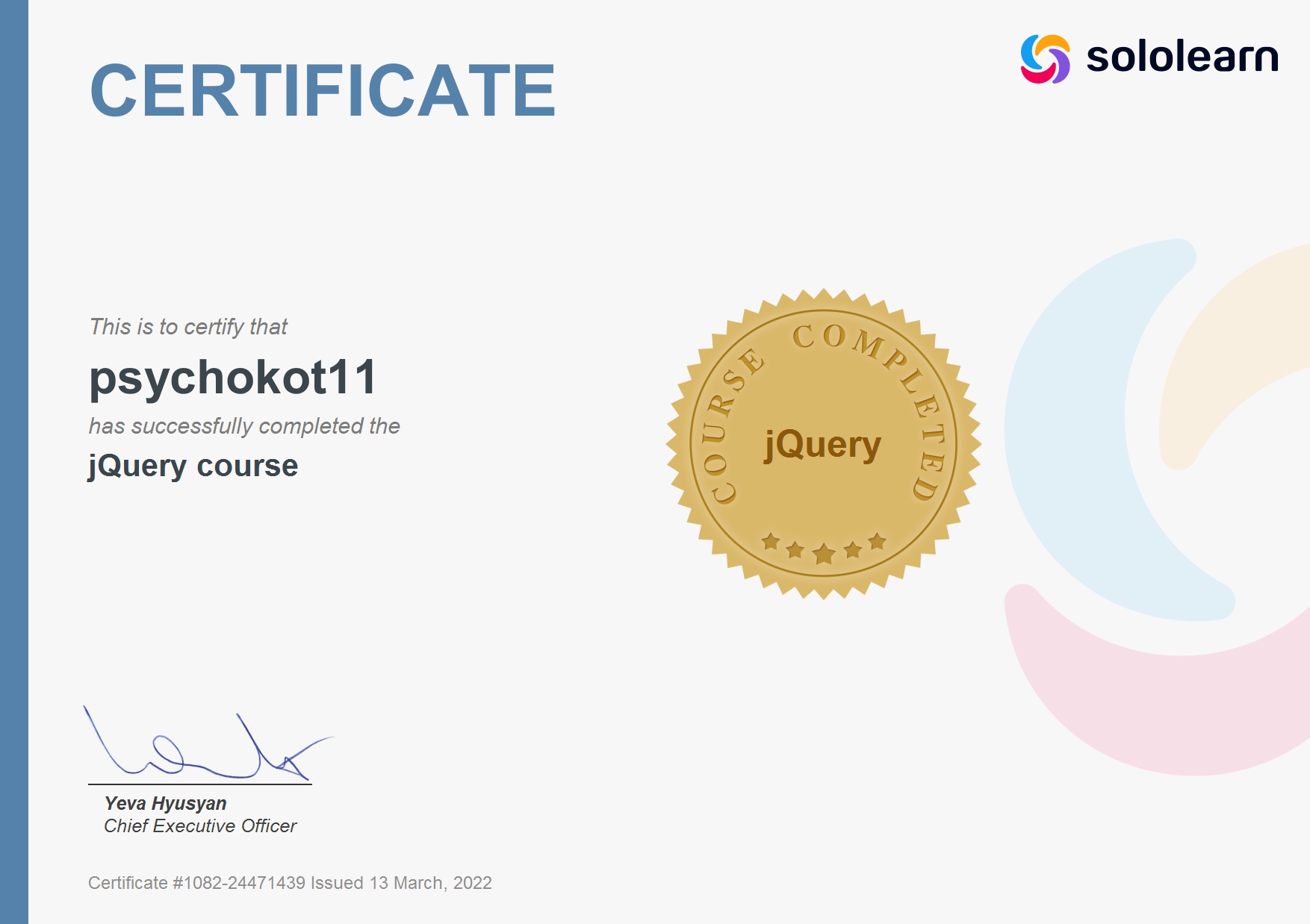 certificate Sololearn SQL