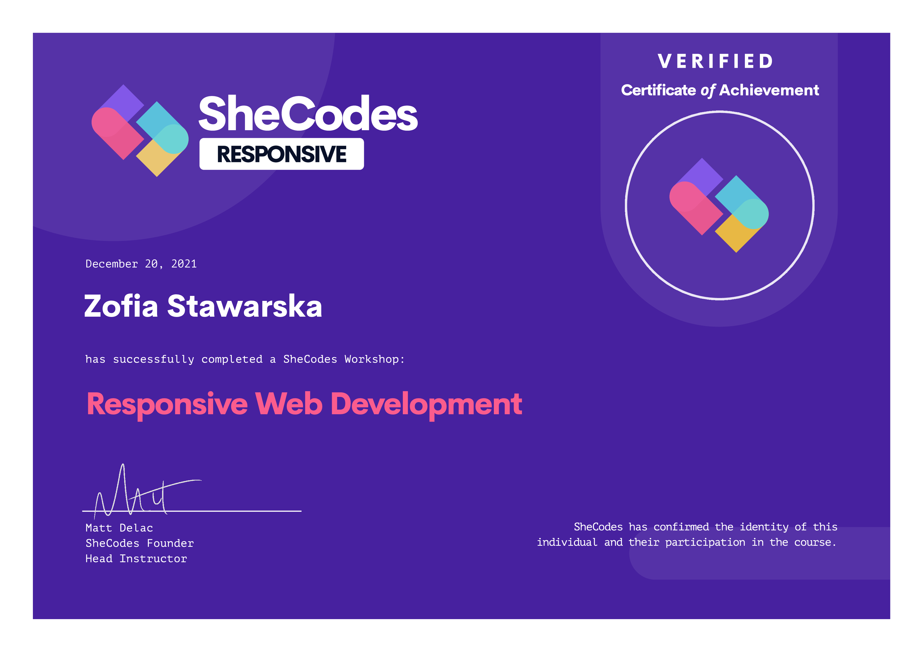 certificate SheCodes Responsive